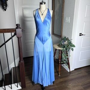 Vintage Victoria’s Secret early 2000s light blue sheer silk lace long midi dress